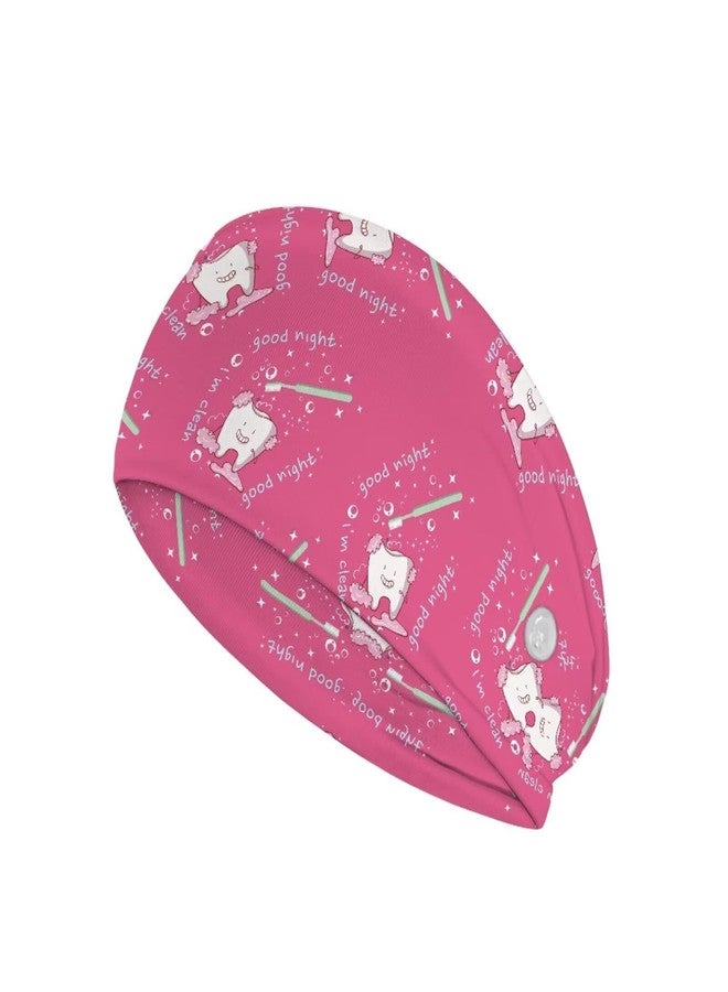Gomyblomy Pink Teeth Print Nurse Headbands for Women Non Slip Elastic Nursing Headbands with Buttons for Mask Face Cover, Female Nurse Dentists Hairbands - Image 1